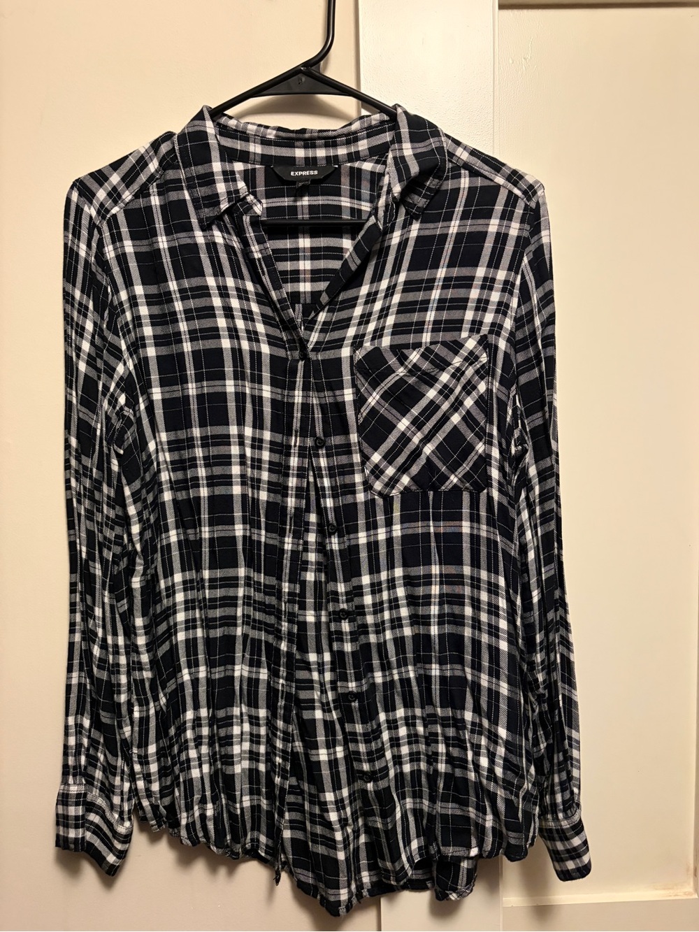Express Black and White Plaid Button-Down Shirt